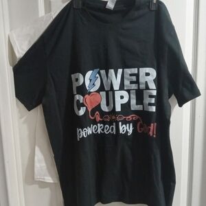 Black Mens Graphic Tee & White Womens Graphic  Power Couple Design Tshirt Set